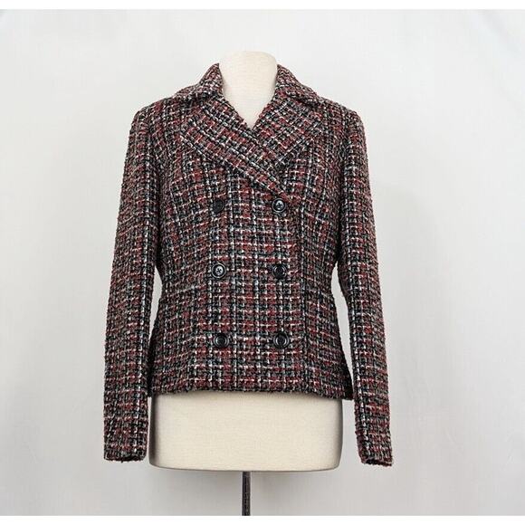 J. Peterman Jacket Black Colorful Tweed Double Breasted Blazer Misses Size 12 - Picture 1 of 8